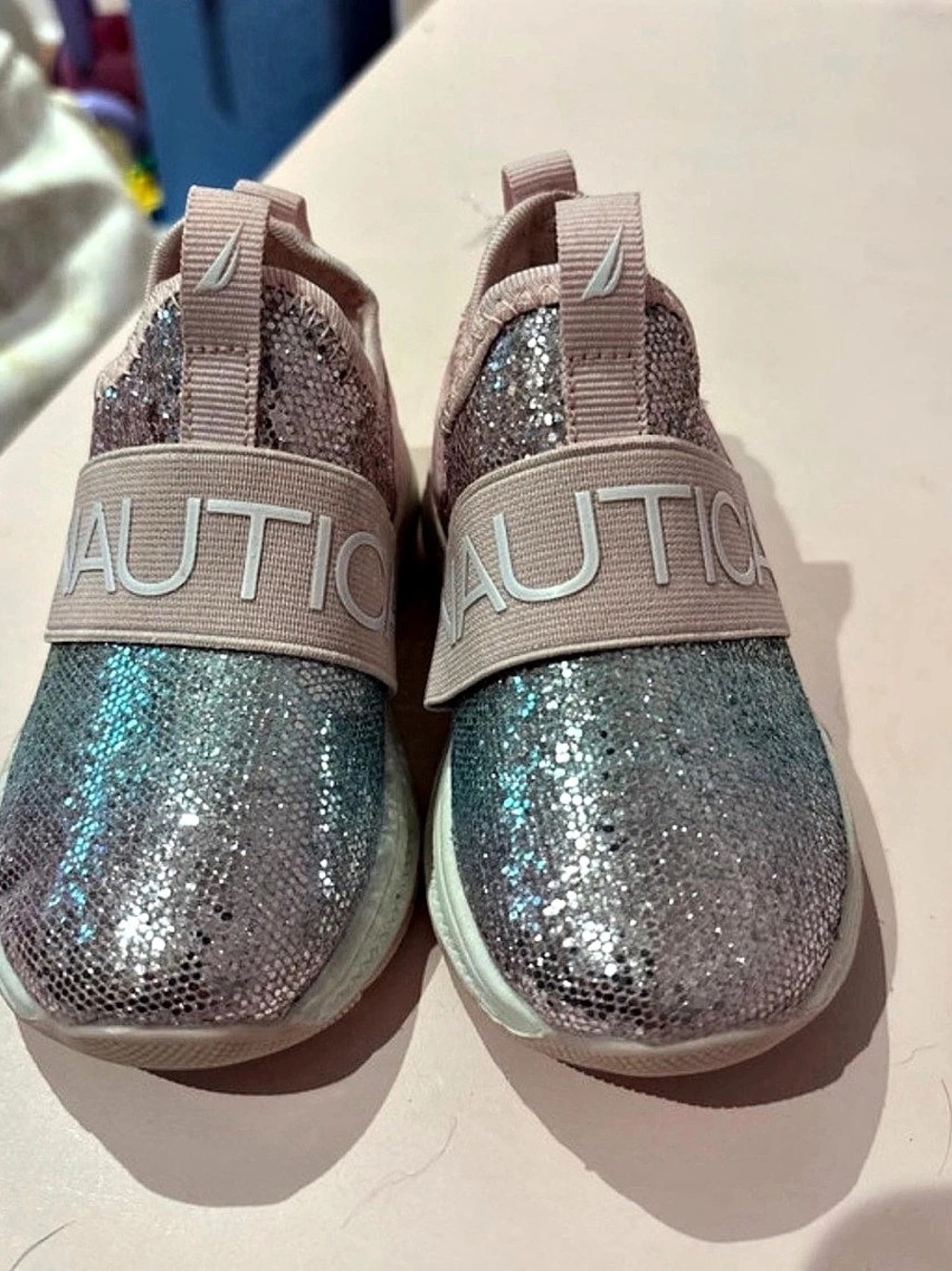 Nautica Kids Glitter Slip-On Sneakers in Pink & Blue